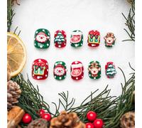 Sun&Beam Nails Handmade Press-on Short Squoval Round Red Green Brown Christmas 3D Sweet Design Fashion False Nail Tips 10 Pcs Set (#193 S)