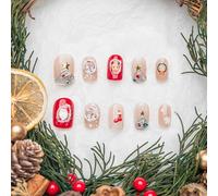 Sun&Beam Nails Handmade Press-on Short Squoval Round Red Green White Christmas 3D Sweet Design Fashion False Nail Tips 10 Pcs Set (#191 S)