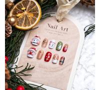 Sun&Beam Nails Handmade Press-on Short Squoval Round Red White Green Christmas 3D Sweet Design Fashion False Nail Tips 10 Pcs Set (#190 S)