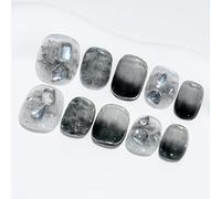 Sun&Beam Nails Handmade Press-on Short Squoval Round Silver Black Rhinestone Ombre Gradation Design Fashion False Nail Tips 10 Pcs Set (#058 L)