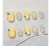 Sun&Beam Nails Handmade Press-on Short Squoval Round Yellow White Ombre Hand-Painted Sweet Design Fashion False Nail Tips 10 Pcs Set (#264 XS)