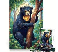 Sun Bear Stained Glass Illustration Jigsaw Puzzles 1000 Pieces for Teenagers Memory Upgrade Relaxing Fun Sharp Cut Art Collection Piece 38x26cm