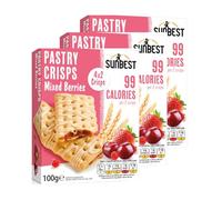 Sun Best Pastry Crisps 100g - Pack of 3 x 4pk - Flavour: Mixed Berries - Guilt-free - 99 Calories Per 2 Crisps, Enjoy The Satisfying Crunch And Burst Of Flavour