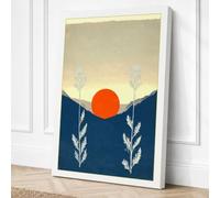 Sun Between Hills Minimalist Canvas Wall Art Print 24x16 Inch
