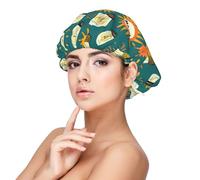 Sun Bulb Whimsy Print Satin Silk Bonnet for Sleeping Women, Adjustable Double Layer Satin Hair Bonnet Night Sleep Cap for Curly Hair