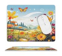 Sun Butterflies Dragonfly Flowers Nursery Mouse Pad,Premium-Textured Mouse Mat Design,Computer Mouse Mat,Stitched Edges, Water-Resistant, for Gamer, Office & Home,Square Mouse Pad,Spill-Resistant Surf