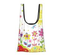 Sun Butterflies Dragonfly Flowers Nursery Print Foldable Reusable Grocery Bag Lightweight Shopping Tote for Groceries Travel Beach Eco-Friendly Compact Adventure Tote