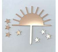 Sun Cake Topper with Stars,Acrylic Half Sun Cupcake Toppers with Shinning Stars Sunshine Party Decor,Set of 11pcs for the Sun Party Decoration (Rose Gold Mirror)
