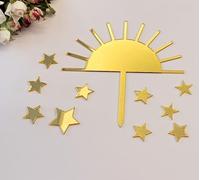 Sun Cake Topper with Stars,Acrylic Half Sun Cupcake Toppers with Shinning Stars Sunshine Party Decor,Set of 11pcs for the Sun Party Decoration (Gold Mirror)