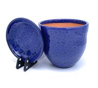Sun Cakes Ceramic Plant Pot Glazed with Saucer Round Terracotta with Drip Tray Flower Pot Clay Coloured Flower Pot Gala (14cm x 12cm, Blue)