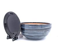 Sun Cakes Ceramic Plant Pot Glazed with Saucer Round Terracotta with Drip Tray Flower Pot Clay Coloured Flower Pot Chitola New (20cm x 9cm, Black)