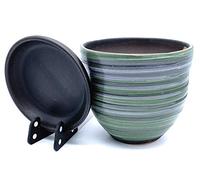 Sun Cakes Ceramic Plant Pot Glazed with Saucer Round Terracotta with Drip Tray Flower Pot Clay Coloured Flower Pot Galla New Say No To The Plastic (26cm x 22cm, Matt Black/White/Green)