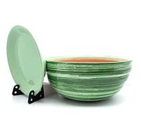 Sun Cakes Ceramic Plant Pot Glazed with Saucer Round Terracotta with Drip Tray Flower Pot Clay Coloured Flower Pot Chitola New (20cm x 9cm, Green)