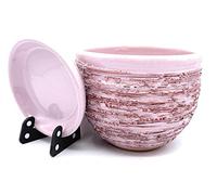 Sun Cakes Ceramic Plant Pot Glazed with Saucer Round Terracotta with Drip Tray Flower Pot Clay Coloured Flower Pot Antique (12cm x 10cm, Rose)