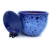 Sun Cakes Ceramic Plant Pot Glazed with Saucer Round Terracotta with Drip Tray Flower Pot Clay Coloured Flower Pot Sea Foam (23cm x17cm, Blue)