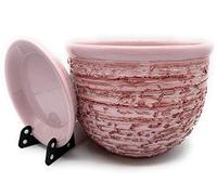 Sun Cakes Ceramic Plant Pot Glazed with Saucer Round Terracotta with Drip Tray Flower Pot Clay Coloured Flower Pot Antique (16cm x 12cm, Rose)