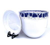 Sun Cakes Ceramic Plant Pot Glazed with Saucer Round Terracotta with Drip Tray Flower Pot Clay Coloured Flower Pot Bella (14cm x 12cm, White/Blue)