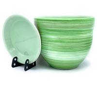 Sun Cakes Ceramic Plant Pot Glazed with Saucer Round Terracotta with Drip Tray Flower Pot Clay Coloured Flower Pot (14cm x 12cm, Green)