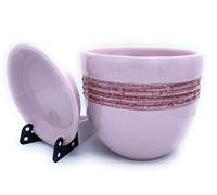 Sun Cakes Glazed Terracotta Flower Pot with Saucer Round Planter with Drip Tray Plant Pot Clay Coloured Flower Ring Stripe (26cm x 22cm, Rose)