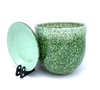 Sun Cakes Glazed Terracotta Flower Pot with Saucer Round Planter with Drip Tray Plant Pot Clay Coloured Flower Ring (33cm x 27cm, Mint)