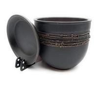 Sun Cakes Glazed Terracotta Flower Pot with Saucer Round Planter with Drip Tray Plant Pot Clay Coloured Flower Ring Stripe (14cm x 12cm, Matt Black)