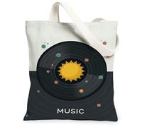 Sun Canvas Tote Bag for Women, Modern Graphic Record Planets None Black Washable Reusable Graphic Tote Bag Ideas for Outdoo, Black, 13x15 Inch