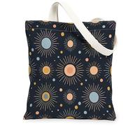 Sun Canvas Tote Bag for Women, Modern Playful Circle Ray Summer Navy Washable Reusable Market Tote Bags for Shopping Brunch Park Library Day Trips 13x15 Inch