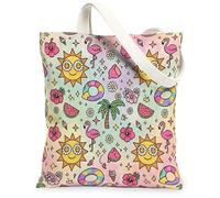 Sun Canvas Tote Bag for Women, Summer Tropical Tropical Bird Palm Tree Summer Pastel Washable Reusable Everyday Tote Bag Ideas for Outdoor Travel Workday Reading 13x15 Inch