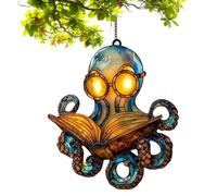 Sun Catcher - 2D Acrylic Pendant, Reading Octopus Sun Catcher Wall Art, Crystal Window Hanging Decoration, Boho Glass Ornament for Garden, Patio, Bedroom, Holiday Party, Home Festival Decor