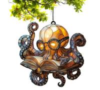 Sun Catcher | 2D Waterproof Acrylic - Colorful Reading Octopus Window Decoration Ornament - for Garden Festival Home Hallway Interior Holiday Party Bedroom Patio