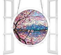 Sun Catcher Acrylic Ornament | 19 cm Flat with Chain Hanging Decoration - Colourful Flower Pendant Acrylic Art - for the Living Room, Bedroom, Entrance Area, Women, Mother, Girls