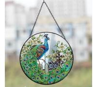Sun Catcher Acrylic Sun Catchers with Peacock Pattern Catchers Colorful Stained Glass Window Hangings Easy to Install for Window Home Patio Wall Decoration 11.8x11.8