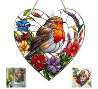 Sun Catcher Acrylic,Window Sun Catcher,Suncatchers Flowers and Bird,Stained Glass Effect Acrylic Window Hanging,Garden Suncatcher Bird Ornament,Stained Glass Window Hangings,Crystal Suncatcher,B