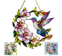 Sun Catcher Acrylic,Window Sun Catcher,Suncatchers Flowers and Bird,Stained Glass Effect Acrylic Window Hanging,Garden Suncatcher Bird Ornament,Stained Glass Window Hangings,Crystal Suncatcher,A