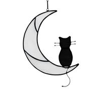 Sun Catcher, Cat on Moon Hanging Decor Home Decor Halloween Christmas Ornament Decoration for Kitten Lover Indoor and Outdoor（Style 2）