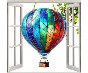 Sun Catcher - Colorful Glass Sun Catchher Hot Air Balloon Design | 3D Hanging Hot Air Baalloon Decoration Ornament | Vibrant Window Sun Catccher For Indoor And Outdoor Light Display