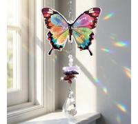 Sun Catcher for Garden - Butterfly Ornament with Rainbow Light Effect, Acrylic Crystal Hanging Decor for Window, Unique Gift for Mum Mother's Day Christmas Memorial (Colorful)