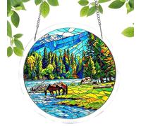Sun Catcher for the Window, 19 cm, 2D Animal Motif, Stained Glass Look, Cat and Butterfly Wall Decoration, for Home, Living Room, Bedroom, Backyard, Entrance Area and Garden Party