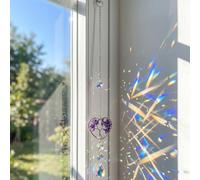 Sun Catcher for Windows - Purple Crystal Tree of Life Handmade Decor with Rainbow Light Refractions, 38 Inch Heart Shape Hanging Ornament for Home Garden Decor