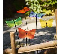 Sun Catcher Garden Decor Glowing Gatekeeper Butterfly Set of 5 Large Garden Stakes 75cm, 29.5 inch high Outdoor Yard Lovely Gardeners Gift, Colour:mixed colours