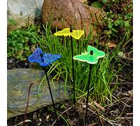 Sun Catcher Garden Decor Ornaments Glowing Gatekeeper Butterfly Set of 3 Garden Stakes 25cm,10 inch high Outdoor Yard Fun Gardeners Gift, Colour:yellow/green/blue (3) YG