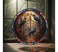 Sun Catcher Stained Glass Window Ornament, Crow