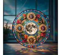 Sun Catcher Stained Glass Window Ornament, Skull and Moon