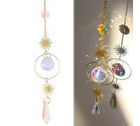 Sun Catchers Crystal Rainbow Suncatcher Glass Wind Chimes Champagne Gold Window Crystals Garden Hanging Ornaments Glass Ornaments for Windows Garden Car Decoration Gift Car Wind Chime Sun Catcher