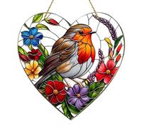Sun Catchers for Windows, 20 × 20 CM Large Heart-Shaped Robin Stained Glass Effect Suncatcher Ornaments, Colorful Bird Ornament for Home Garden Gift Decor