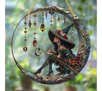 Sun Catchers for Windows - 20×20cm Vintage Acrylic Moon & Witch Gothic Ornaments, UV Printing Stained Glass Style, Witch Gifts with Hanging Rope for Windows/Doors/Car