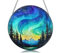 Sun Catchers for Windows, 20x20cm, Glass Sun Catcher, Blue Stained Glass Pendant with Chain, Elegant Light Reflection Decorative Home Accessories for Garden and Window Sill Decor