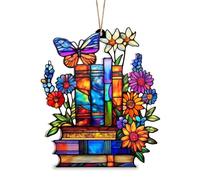 Sun Catchers for Windows, Book Ornament Stained Glass Window Hanging Decorations Butterfly Acrylic Suncatcher, Window Sun Catcher, Bookish Gifts for Teacher, Librarian, Book Lovers, Reader, Women