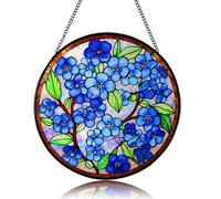 Sun Catchers for Windows, Forget-Me-Not Flower Stained Glass Suncatcher, Plant Hanging Decor Suncatcher, Forget Me Not Gifts for Couples, Friends, Family, Colleague, 20CM