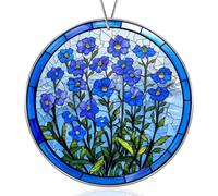 Sun Catchers for Windows, Forget Me Not Flowers, Sympathy Gift for Loss of Loved One, Stained Glass Effect Acrylic Window Hanging Suncatcher Memorial Ornament for Patio Garden Fence Living Room